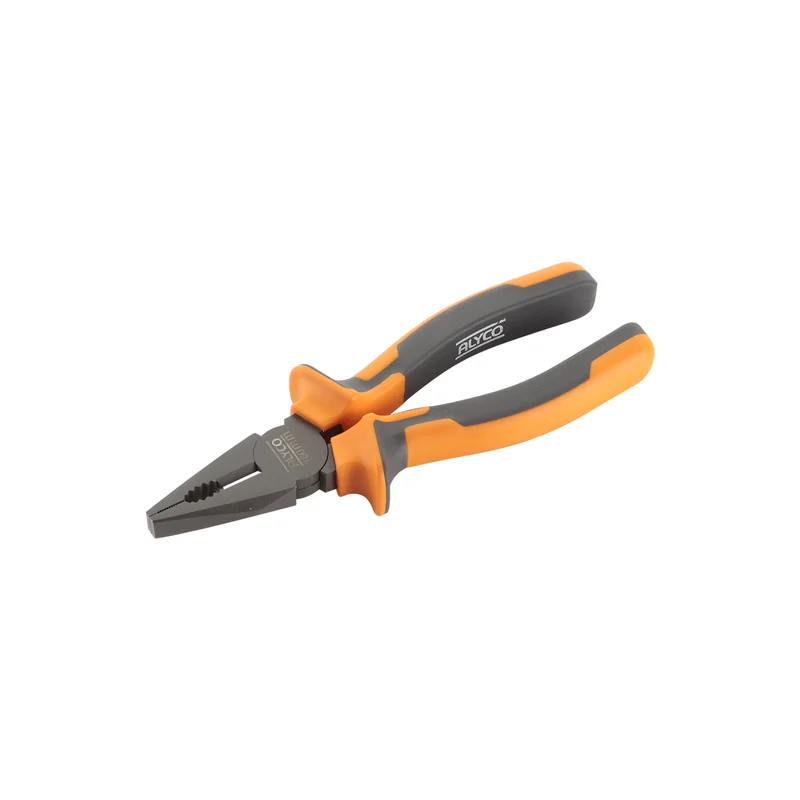 Alicate universal de mango bimaterial naranja y negro