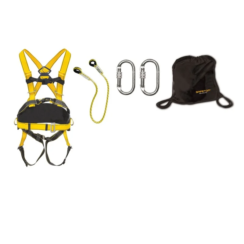 Kit de arnés con cuerda de amarre, mosquetones y bolsa