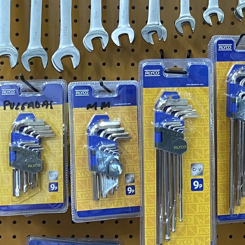 Juegos de llaves allen ALYCO en sus blísteres, en milímetros y en pulgadas, en la tienda