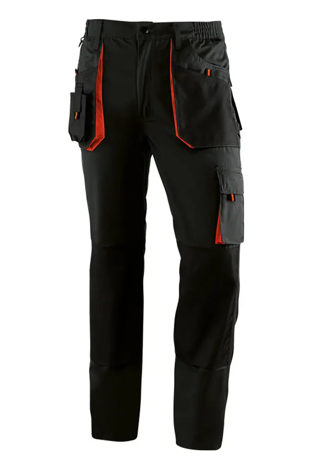 Pantalón multibolsillos bicolor Top Range JUBA 961, negro con detalles naranjas