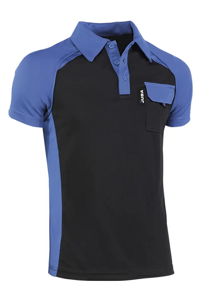 Polo de poliéster con bolsillo Top Range JUBA 994, negro con detalles azulina