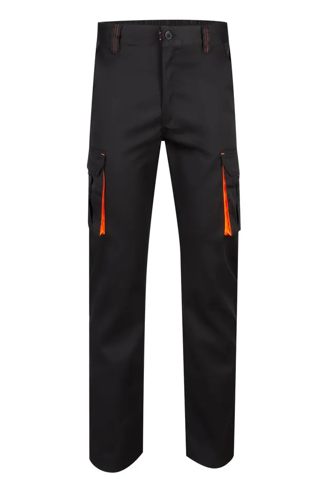 Pantalón stretch con detalles flúor Velilla 103008S, negro / naranja flúor