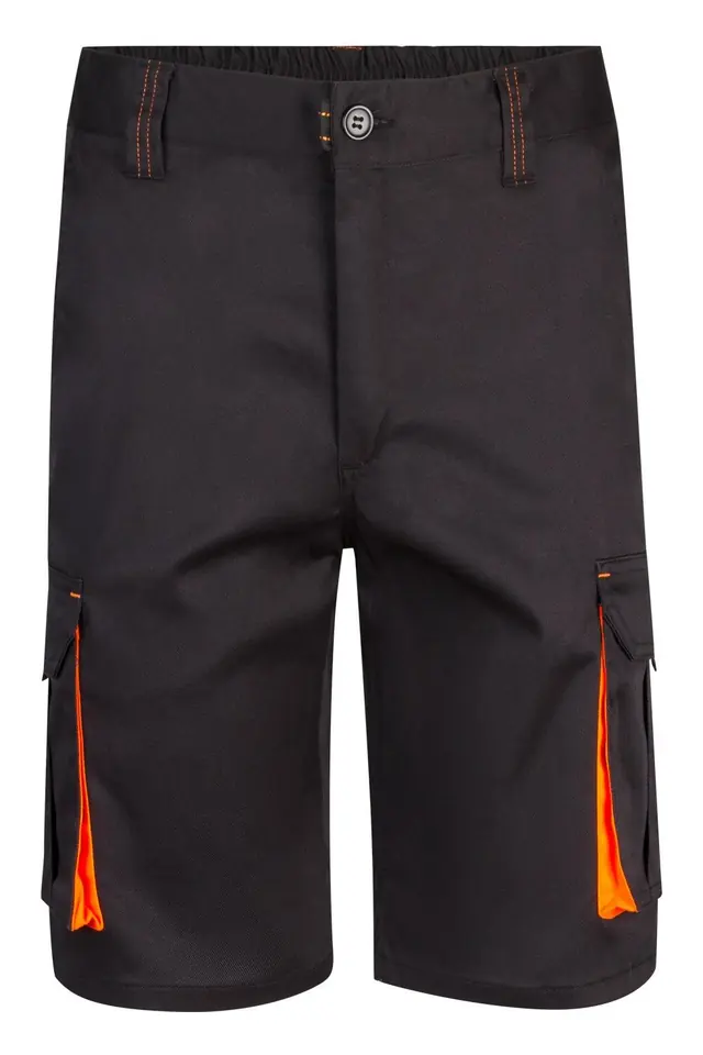 Pantalón corto stretch con detalles flúor Velilla 103010S, negro / naranja flúor