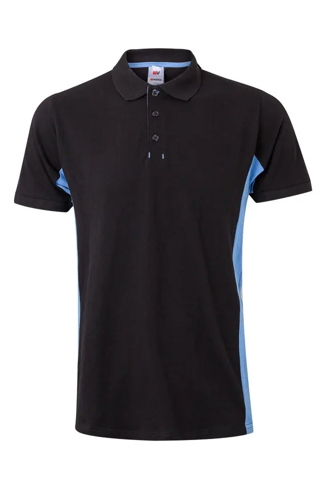 Polo de piqué bicolor manga corta Velilla 105504, negro / celeste