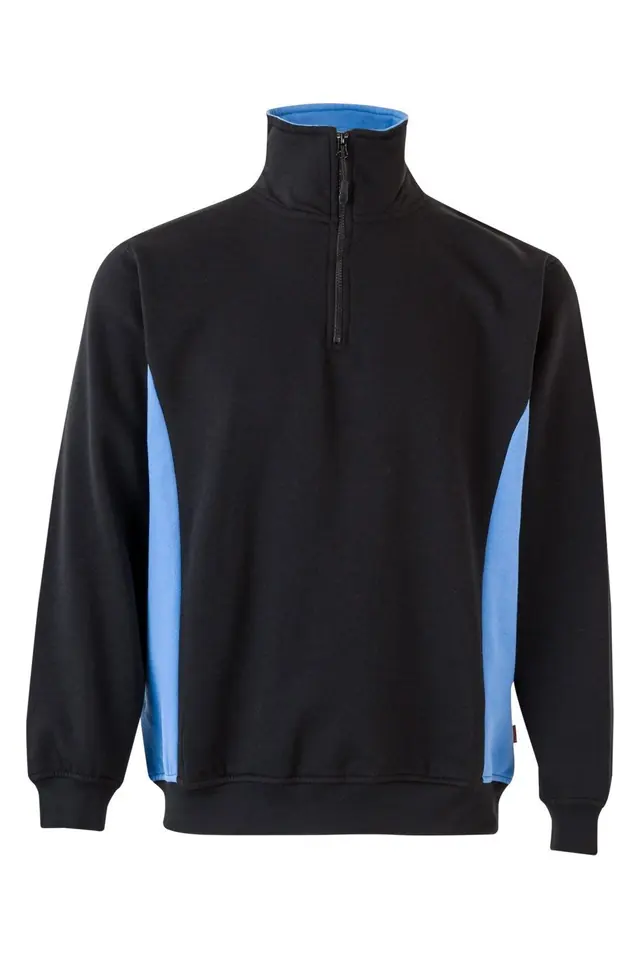 Sudadera bicolor con media cremallera 260 g Velilla 105704, negro / celeste