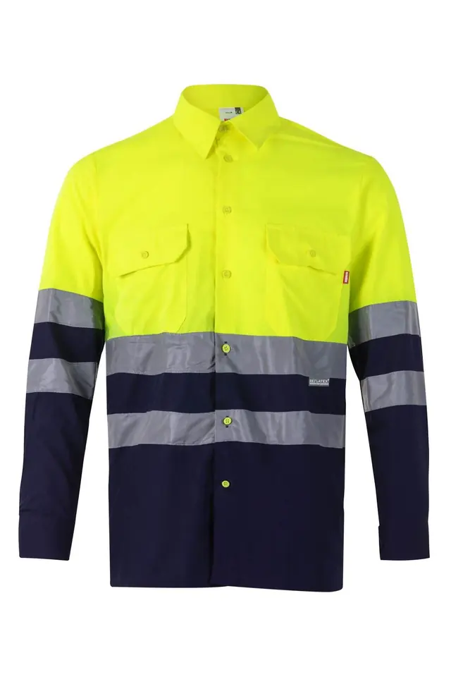 Camisa de alta visibilidad manga larga Velilla 144, azul marino / amarillo flúor
