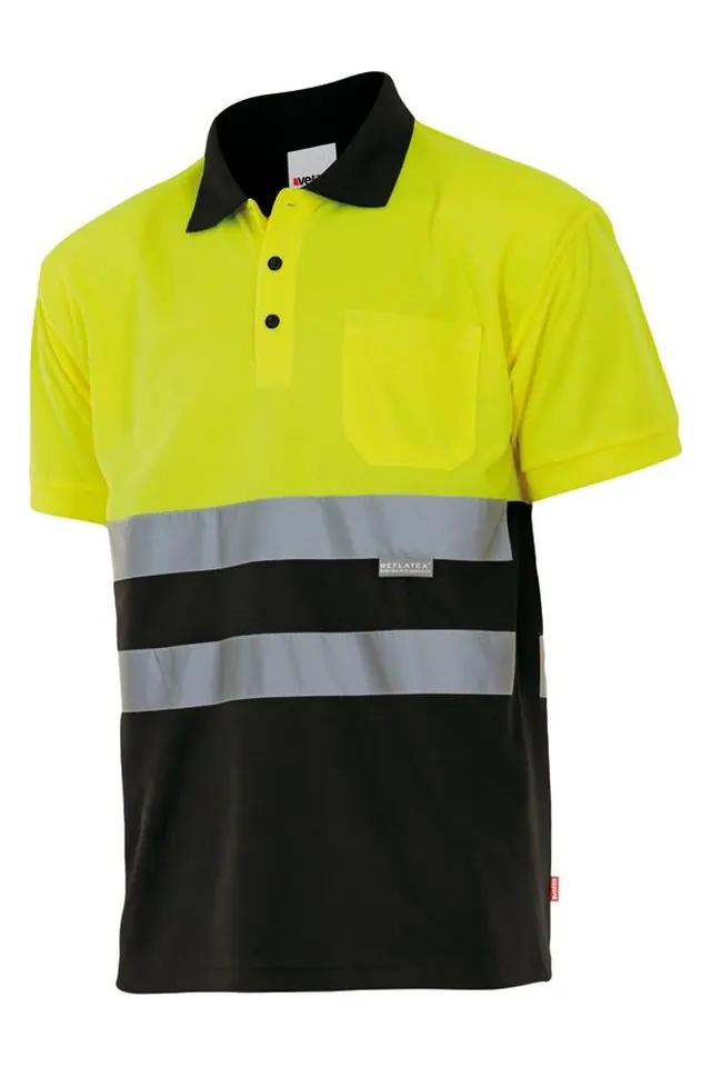 Polo de alta visibilidad manga corta Velilla 173, negro / amarillo flúor