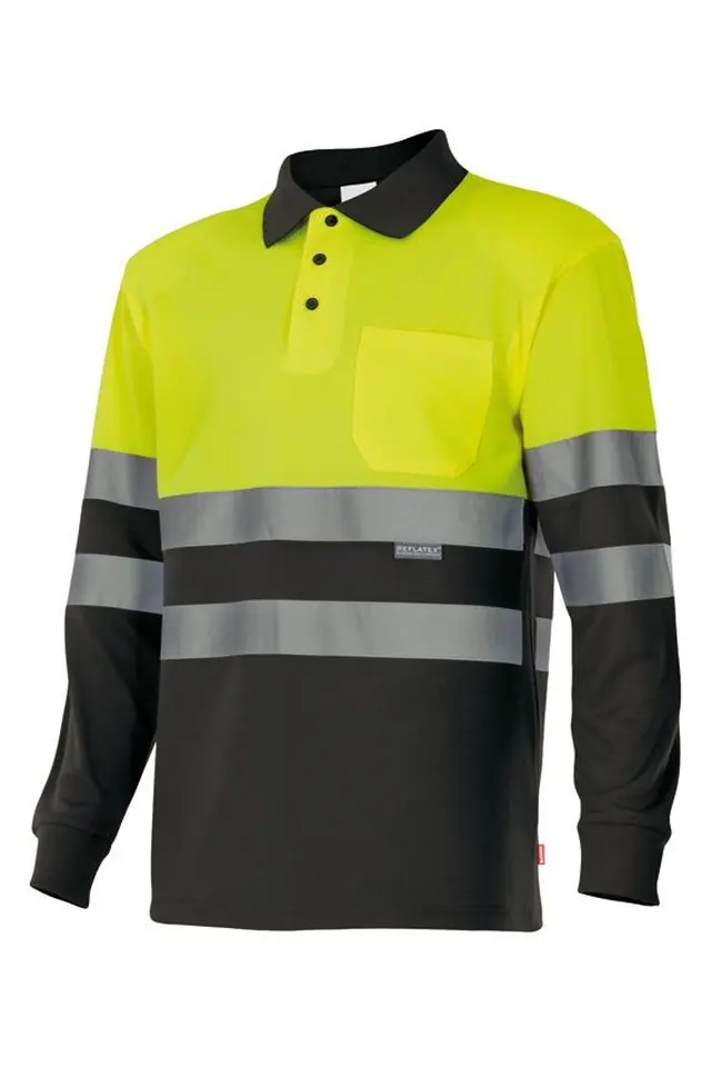 Polo de alta visibilidad manga larga Velilla 175, negro / amarillo flúor