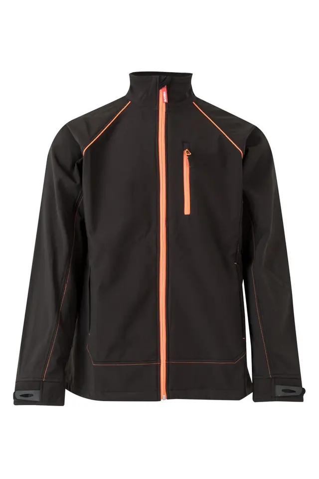 Cazadora soft shell con detalles flúor Velilla 206001, negro / naranja flúor