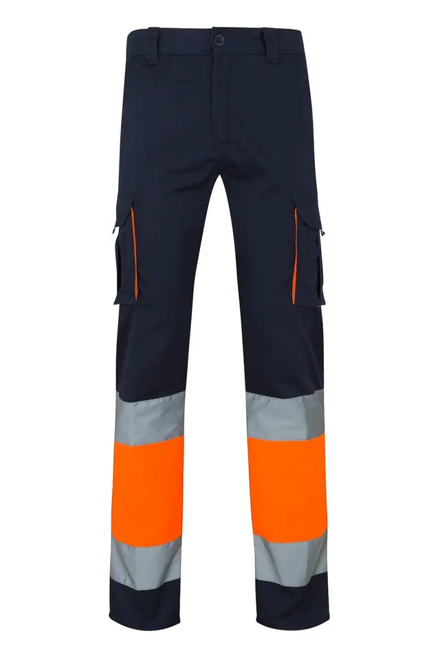Pantalón de alta visibilidad stretch Velilla 303002S, azul navy / naranja flúor