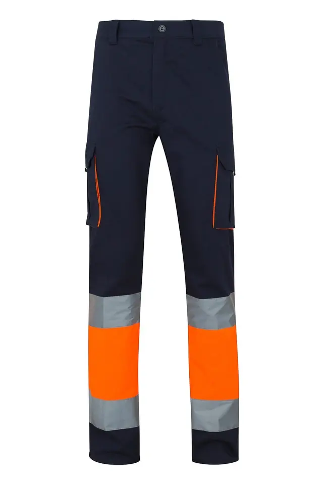 Pantalón de alta visibilidad 100 % algodón Velilla 303007, azul navy / naranja flúor