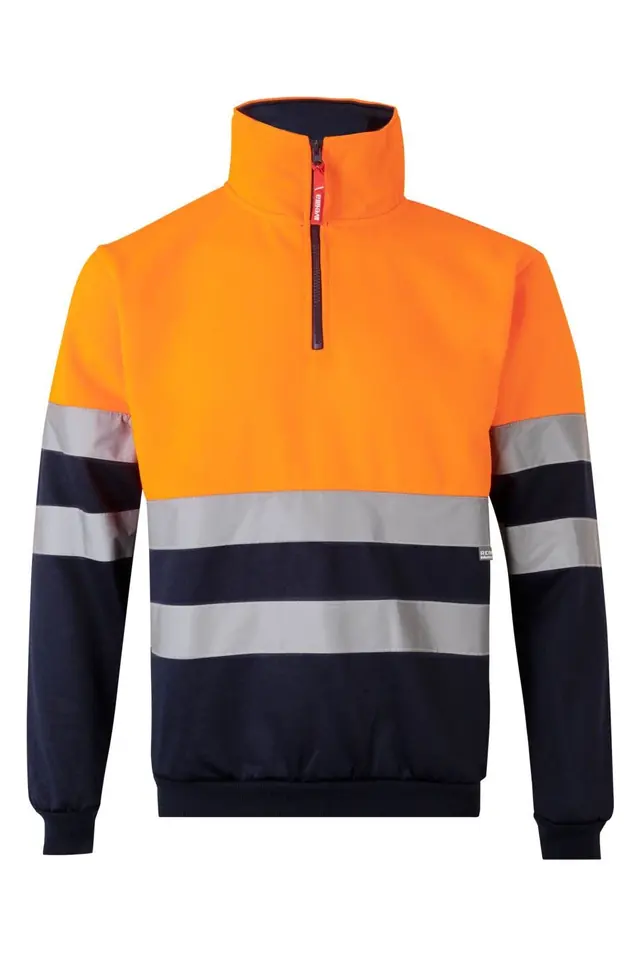 Sudadera de alta visibilidad media cremallera Velilla 305701, azul navy / naranja flúor