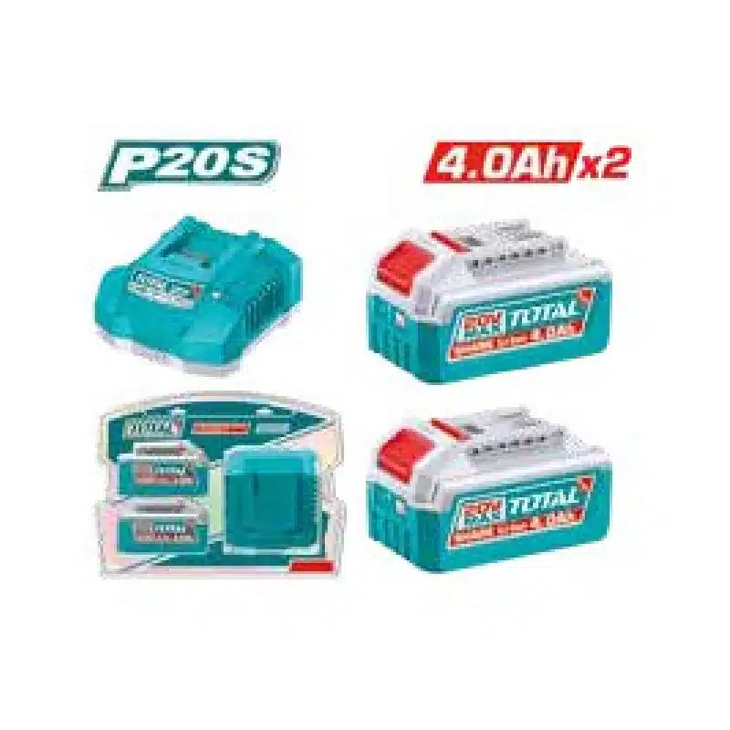 Pack de dos baterías TOTAL de 4 Ah y cargador rápido