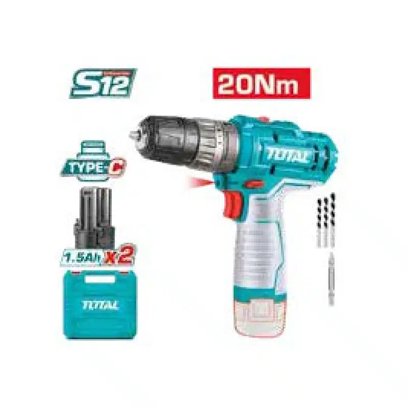 Taladro combinado a batería TOTAL de 12 V con dos baterías
