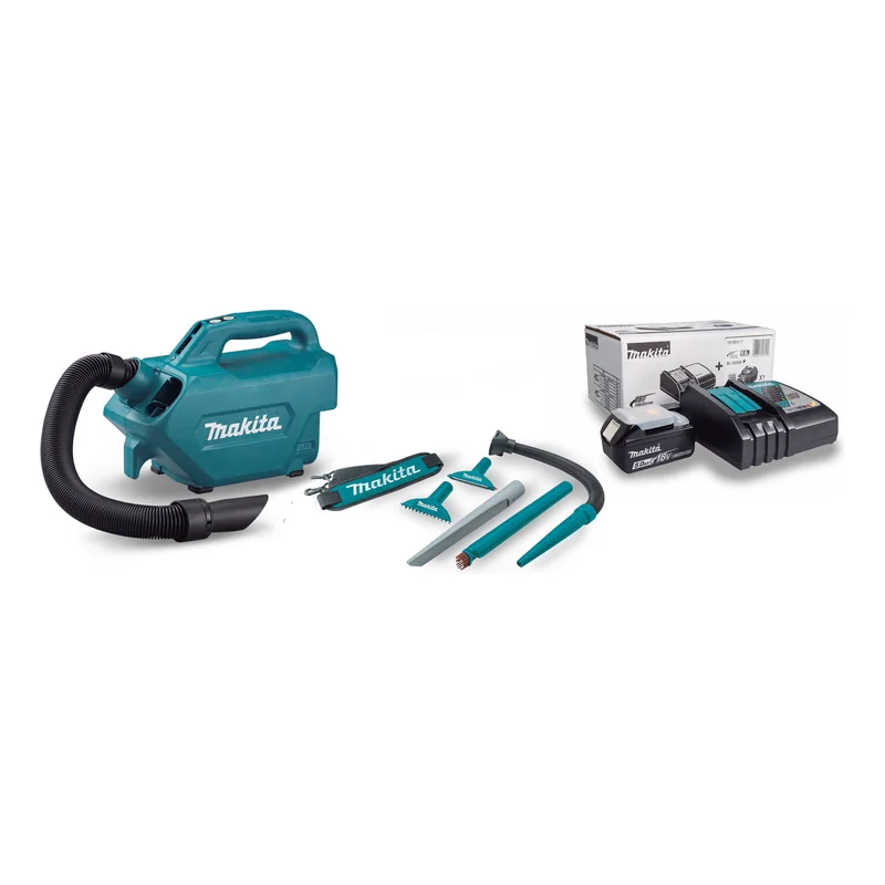 Aspirador Makita DCL184Z de 18 V con accesorios, batería de 5,0 Ah y cargador rápido